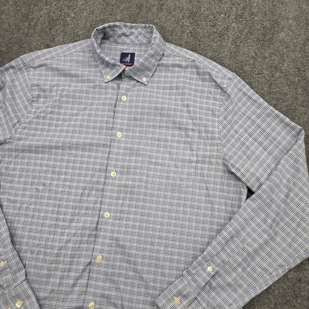 Johnnie-O Prep-Formance Mens Large Blue White Plaid Button Down Shirt LS
